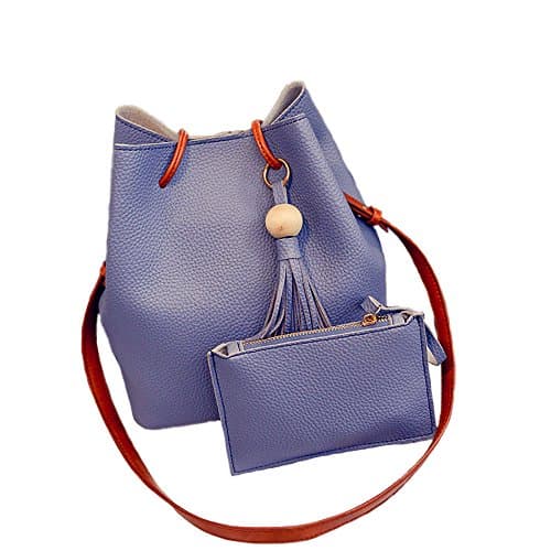 Cherry Roll Womens Cute 2 Piece a Set Pu Leather Shoulder Bag Tote Purse (Blue)