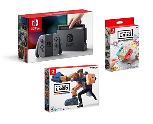 Nintendo Labo Customization Set, Robot Kit, and Nintendo Switch Console with Gray Joy Con Bundle