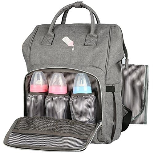 Diaper Bag Backpack Designer with Stroller Straps &amp; Changing Pad (gray)