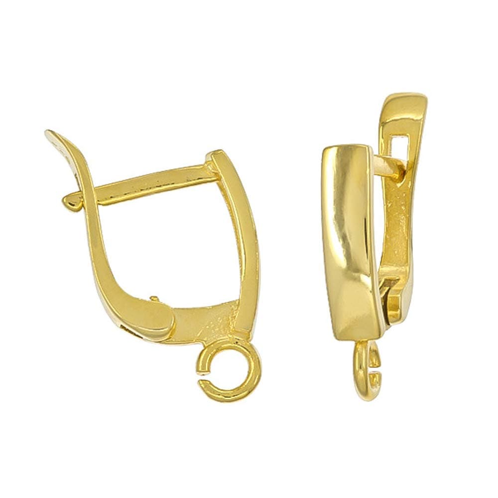 1 Pair Sterling Silver Leverback Earring Hook with Open Loop Ap. 10x14mm - Gold