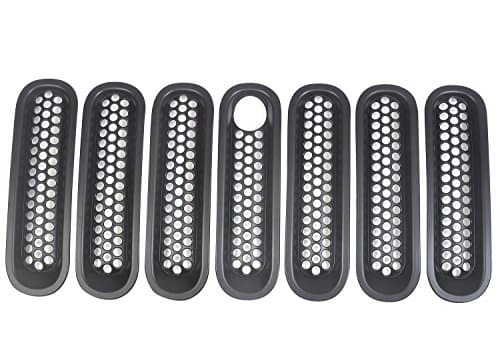 [Upgrade Clip in Version] AVOMAR 7 Pcs Front Mesh Grille Inserts for Jeep JK Wrangler 2007-2015 (Black grille with key hole)