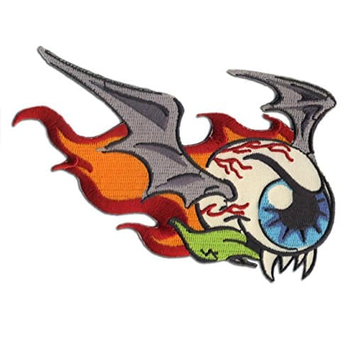 Flying Eyeball Patch Embroidered Iron On Patch Retro Horror Wings Fangs Fire