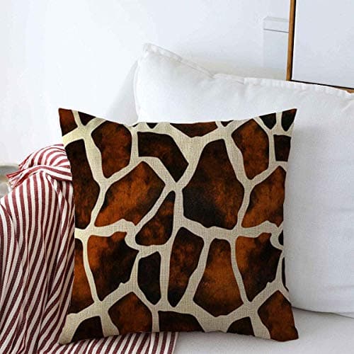 Decorative Linen Throw Pillow Covers Orange Brown Giraffe Leather Pattern Abstract Zebra Skin Cow Africa 18" x 18" Square Cushion Case for Home Decor