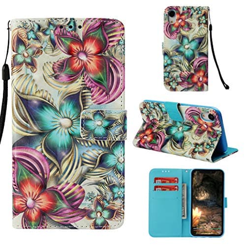 iPhone XR Case, iPhone Xr 6.1 inch 2018 Case Wallet 3D Painting Leather Cover Kickstand Multi Card Slot Shock Absorption Bumper Magnetic Closure Shell Skin for iPhone XR 6.1'' Edauto - Flower