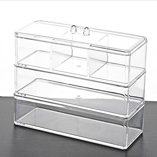 PPat Acrylic Makeup Organizer Adjustable Multi-Function Large Capacity Cosmetic Storage Drawers Jewelry Display Case 3 pieces Set