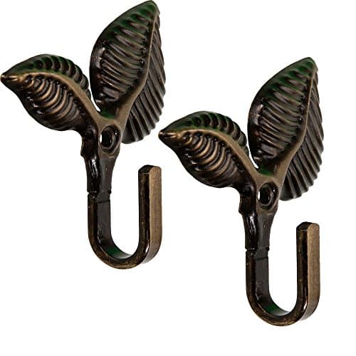 Vnfire A Pair of Leaf Shape Metal Single Hook Wall Curtain Tieback Hooks for Clothes Coat Bag Hanger Home Storage Decorative Green Bronze