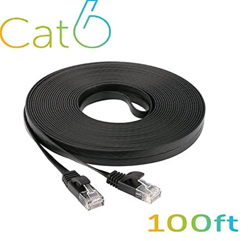 Ethernet Cable Cat 6 - High speed 250 MHz - Flat Internet Cable 100 ft (black)