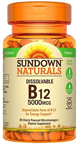 Sundown Natural Quick Dissolve B-12 Microlozenges, 5000 mcg per Microlozenge, Cherry Flavor, 90 Microlozenges per Bottle (2 pack)