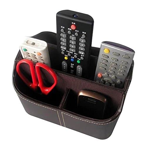 Remote Control Holder,Spinning TV Remote Controller Caddy Desktop Mail/Media Organizer Pen Pencil Stationery Storage Box 360 Degrees Rotatable Gadget Holder with 5 Compartments (Coffee)