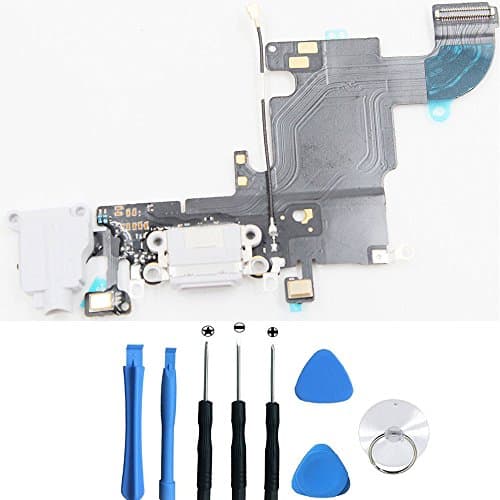 Replacement Microphone Headphone Jack With Charging Port USB Lightning Dock Connector Ribbon Flex Cable For iPhone 6S 4.7''(Grey) + 8 in 1 Tool Kit