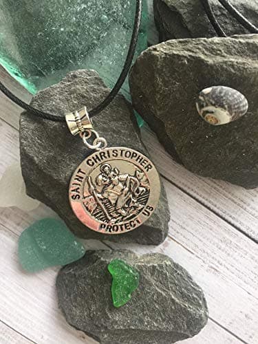 St Christopher Medallion Leather Cord Necklace