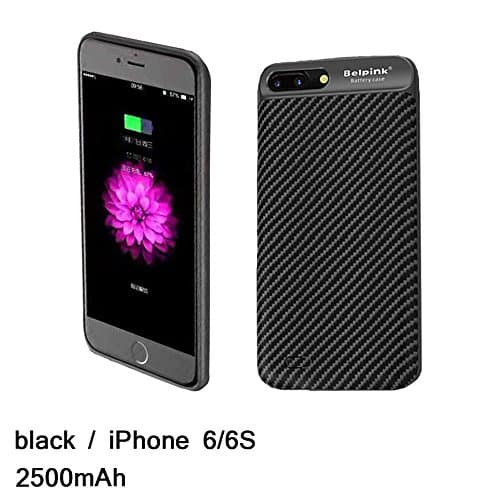 iPhone 6 6s Battery Case, 2500mAh Portable Charging Case for iPhone 6 6s and 6p/plus, Extended Battery Juice Pack/Lightning Cable Input (Black and pink) (6/6s black)