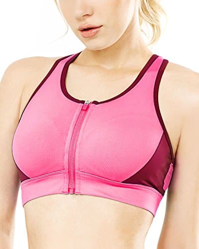 Yvette Zip Front Closure High Impact Compression No-Bounce Wirefree Racerback Sports Bra HM0080041, Black, 38D