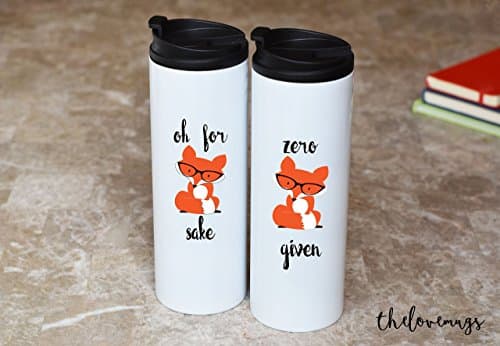 Oh For Fox Sake Coffee and Zero Fox Given Travel Mug Set of 2, Funny Coffee Mug, Fox Mug