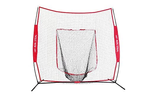 Sport Nets Baseball / Softball Hitting Net - 7 x 7 Practice Large Mouth Net with Bow Frame (Red)