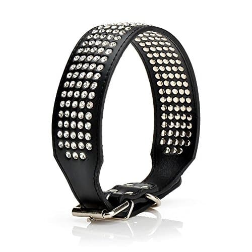 Vvhome Double Layer Leather 5 Rows Bling Rhinestone Crystal Studded Dog Collar Size S Color Black