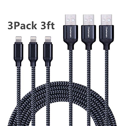 LSXD Lightning Cable, Nylon Braided Charger and Data Sync Lightning to USB Charging Cable for iPhone X/ 8/8 Plus/7/7 Plus /6S /6S Plus /Se /5S /5,iPad -3 Piece
