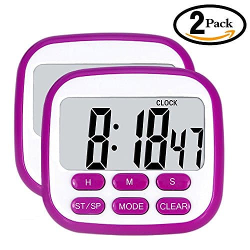 Digital Kitchen Timer, Cooking Clock Timer Multifunction with Big Digits, Loud Alarm, Magnetic, Back Stand and Memory for Kitchen Cooking Baking Gym Exercise Office - Purple, Pack of 2