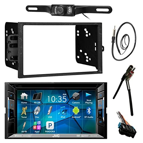 6.2" LCD Bluetooth/CD/DVD SiriusXM Ready Stereo Receiver Bundle Combo W/License Plate Mount Backup Camera + Dash Installation Kit for Most GM Vehicles + Enrock 22 AM/FM Radio Antenna with Adapter