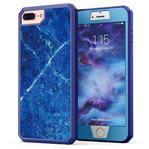 iPhone 7 Plus Case, Marble iPhone 8 Plus Case, True Color Lapis Lazuli [Stone Texture Collection] Heavy Duty Hybrid + 9H Tempered Glass 360° Protection [True Armor Series] - Blue