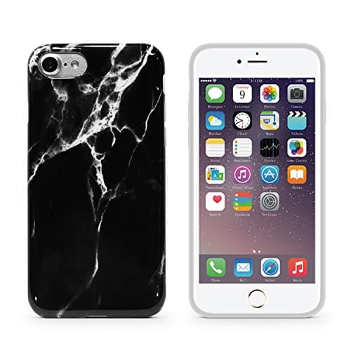 iPhone 7 Case ,iphone 8 case，[CAOUME]Marble Pattern Style IMD Soft Flexible TPU Case With Rubber Edges Smooth Finish for iPhone 7 (2016) / iPhone 8 (2017)New Black