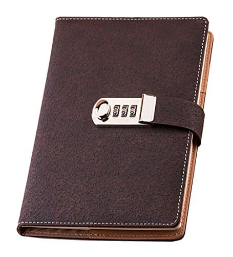 iPlanner PU Leather Password Notebook Writing Journal Planner Organizer, Lined Daily Notepad Personal Sketchbook with Coded Lock, Pen Holder, Secret Password Hardcover Diary, A5 Size 209x150mm