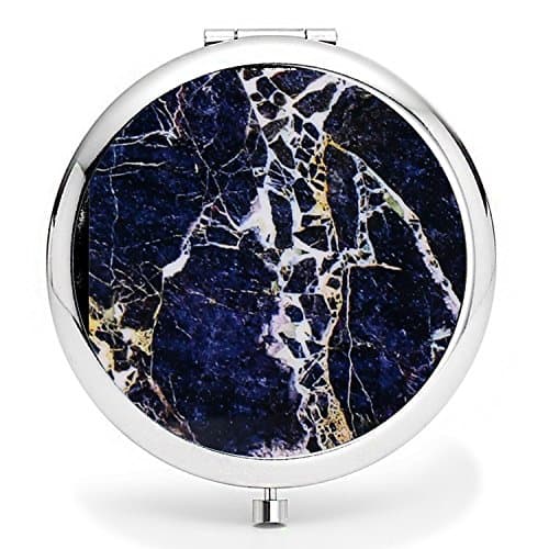Makeup Mirror, Compact Folding Travel Mirror Double Sides - 2x &amp; 1x Magnifying Mini Round Handhold Makeup Pocket Mirror Perfect for Beauty, Skin Care and Travel - Marble