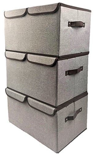 [3-Pack, Double Grid Large] Durable Storage Bins, Containers, Boxes, Tote, Baskets| Collapsible Storage Cubes For Nursery Household Organization | Declutter Shelf Closet | Dual Handle | Offices Drawer