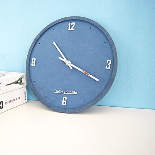 Sticker Creative MDF Non-ticking Silent Round Wall Clock 10.5'' Decorative For Home, Office and Bar (Blue)
