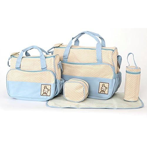 Museya 5-in-1 Multi-function Large Capacity Baby Diaper Nappy Changing Pad Travel Mummy Bag Tote Handbag Set (Sky-blue)