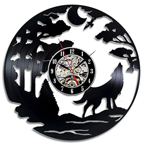 Wolf Gift Vinyl Record Designed Wall Clock - Decorate your home with Decor Vintage Art - Best gift for friend, man and boy - Win a prize for feedback