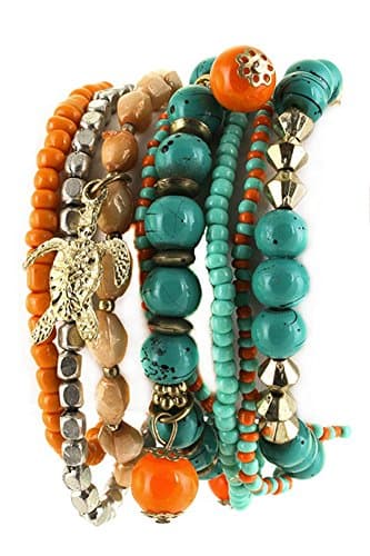 Aris Bohemian Turquoise Beaded Stretch Bracelets Stack Bundle: Bracelets & Bag