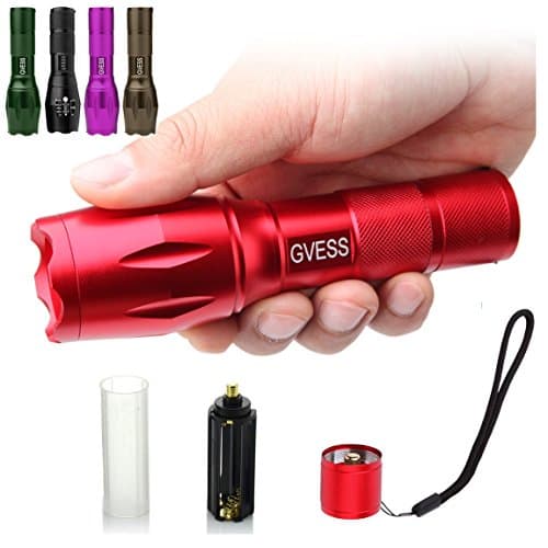 GVESS Tactical Flashlight, High Lumen Flashlights XML T6 Waterproof LED Handheld Mini Flashlight Adjustable Focus 5 Modes for Outdoor Sports Emergency(red)