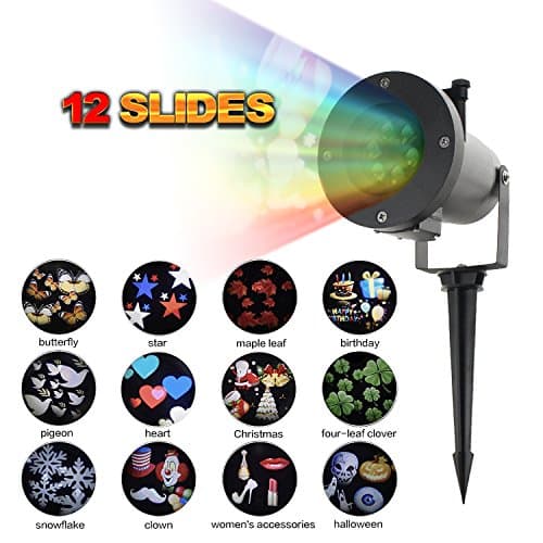 Christmas Projector Light Outdoor, 12 Patterns Projector Light Night Decoration Lawn Garden Waterproof Landscape Spotlight for Halloween, Christmas, Festival Parties