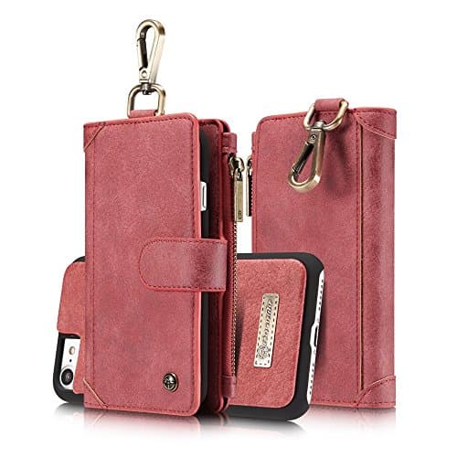 Leather Phone Case for iPhone7plus iPhone8plus Premium Zipper Flip Wallet Case Detachable Magnetic Back Cover
