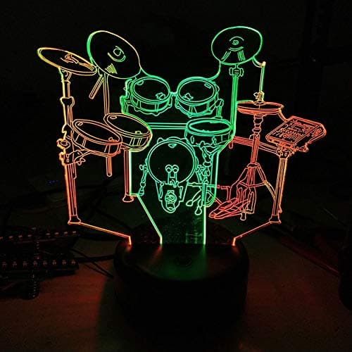 Drum LED 3D Illusion Remote Control Night Light USB Band Lamp Festival Present Birthday Gift for Teenager Boy Kid Rock and Roll Decoration Room Bedroom Decor (Drum)