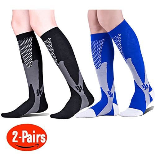 2 Pair Graduated Compression Socks 20-30 mmhg - for Nurses Cycling Runners Fitness Weight Lifting Maternity Teachers for Men and Women Unisex XXL(US 10.5-18) 2 Pair (Black+Blue) by Axageid 