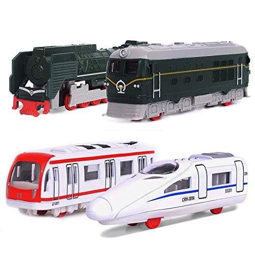 CORPER TOYS Mini Train Toy Die-Cast Pull Back Steam Train Model Set Assorted Styles for Kids Boys (4pcs)