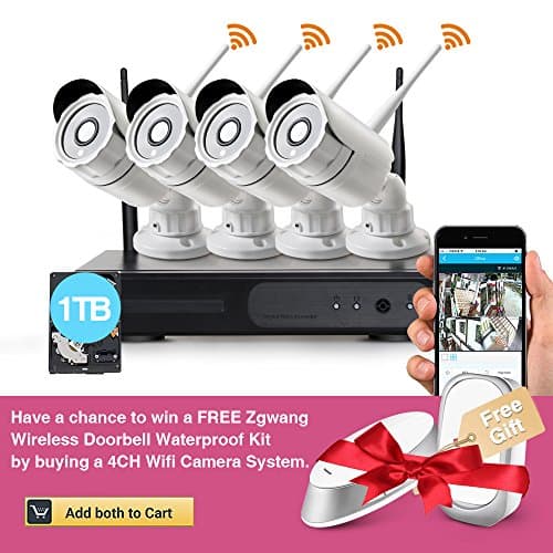 [Better Than 720P]Video Security System 4 Pack- HD 960P WiFi IP Cameras and 1080P NVR with 1TB HDD (WIFI NVR Kits) Smart WiFi Wireless Security Cameras System, IR Night Vision and Remote Access