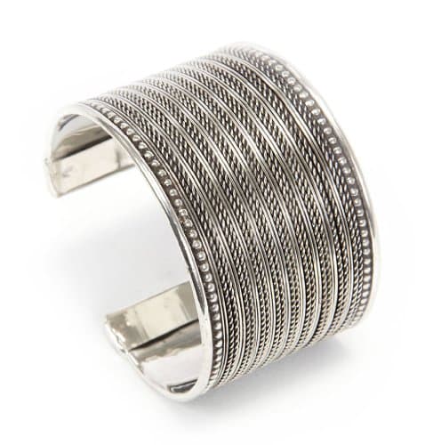Brass Fine Weave Cuff Bracelet Silver Tone