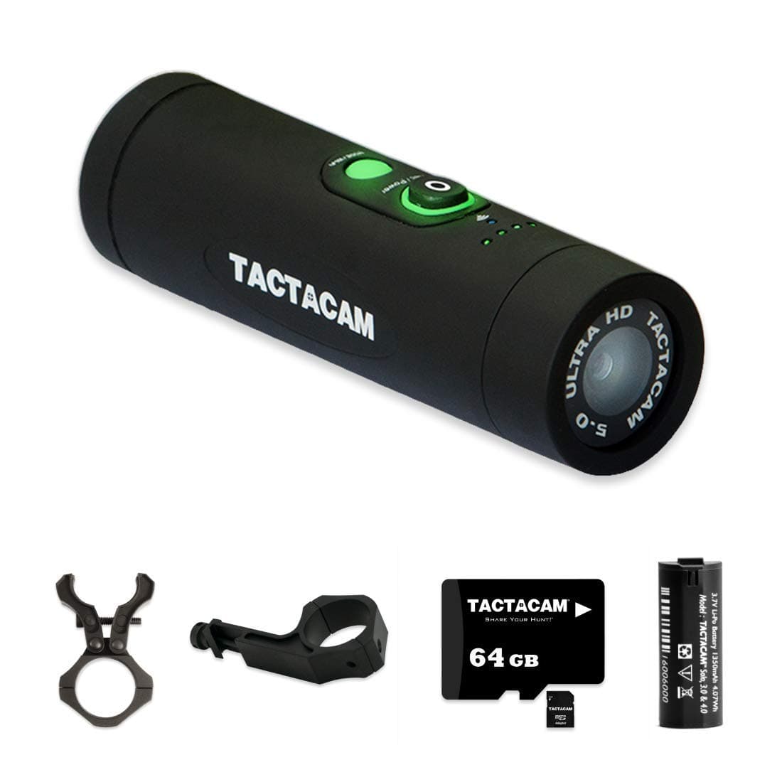 TACTACAM 5.0 Hunting Action Camera - Gun Package - Includes Custom Gun Mount, Under Scope Rail Mount, Rechargeable Battery, and 64GB microSD Card with Adapter