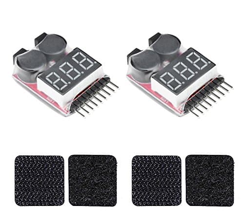 Leogizer 2xPCS 1-8S Lipo Battery Voltage Checker with Low Voltage Alarm Buzzer and Self Adhesive Hook&amp;Loop Set for RC Hobby FPV Drone Helicopter