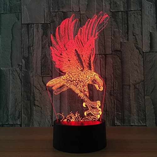 Circle Circle Eagle 3D Optical Illusion Lamp 7 Colors Change and 15 Keys Remote Control Children Kids Bedside Table LED Night Light