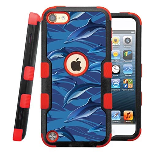 iPod touch 5th / 6th Case, CASECREATOR[TM] For Apple iPod touch 5th / 6th generation () -- NATURAL TUFF Hybrid Rubber Hard Snap-on Case Red Black-Blue Dolphins