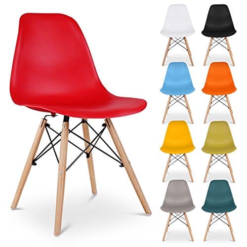 DSW DSR Retro Plastic Dining Office Lounge Chair Eames Eiffel Style (Red)