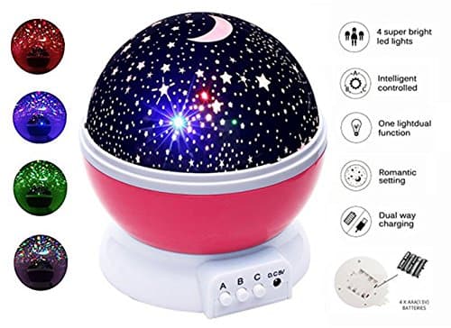 LIRUKOKO Sky Light Moon Light Star Projector 4 LED Bulbs 8 USB Cables Color Redemption Gifts Party (Pink)