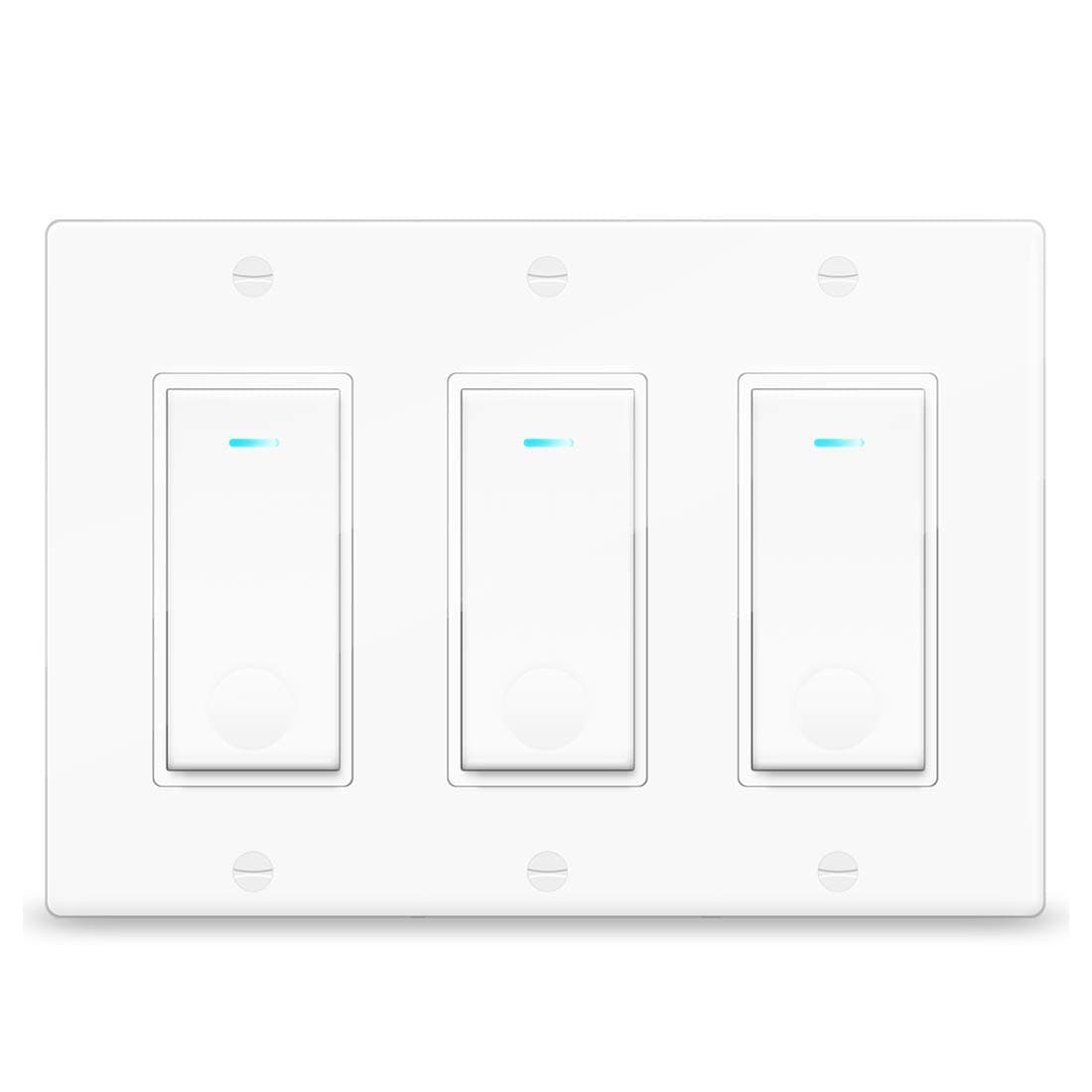 Smart Switch, 2.4Ghz WiFi Light Switch Compatible with Alexa, Google Home and IFTTT, with Timer and Remote Control, Fan in Wall Switch Compatible with Tuya App, No Hub, Neutral Wire Required, 3 Gang