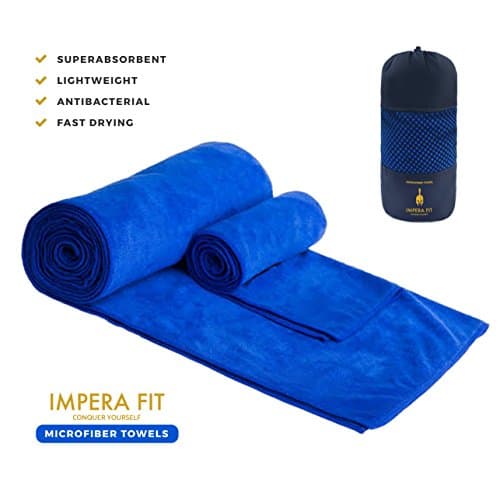 2 Pack Microfiber Sport Towel By IMPERA FIT: Quick Drying And XL Lightweight Towel (72 x 24'') with Hand/Face Towel (29 x 14") for Travel, Gym, Swimming, Yoga, Camping, Super Absorbent
