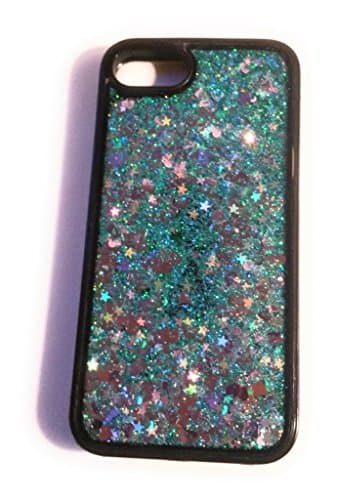 iPhone 6. 6S, 7, 8 Black Floating Liquid Quicksand Glitter Case, Purple &amp; Teal with Pink Hearts &amp;Stars (Purple &amp; Teal with Pink Hearts)