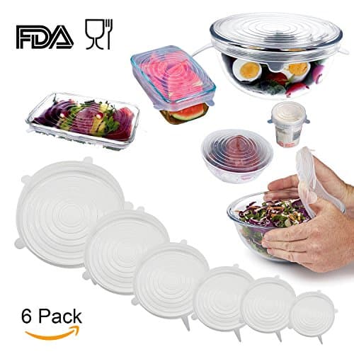 Winbtek Silicone Stretch Lids,6 Pack Reusable Containers Sealed Covers are Durable and Expandable To Fit Bowl, Can, Jar, Glassware, Food Saver Covers To Keep Your Food Fresh & Tasty (White)